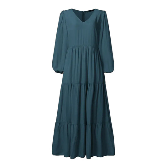 French Sky Blue Ruffled Exra Large Hem Cotton Maxi Dresses Spring