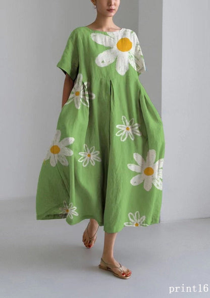 Flower Print16 Cotton Dresses Pockets Patchwork Spring