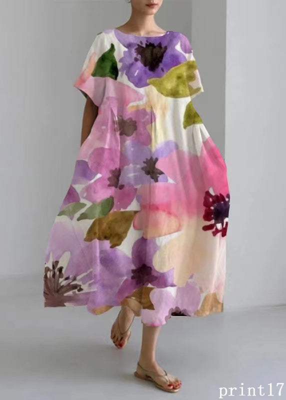 Flower Print13 Cotton Dresses Pockets Patchwork Spring