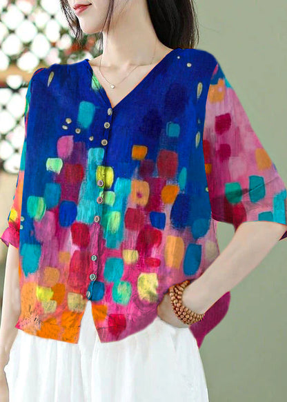 Grey Flowers Print Slim Fit Linen Shirt Top Half Sleeve
