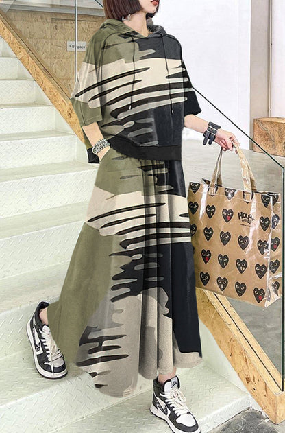 New Blue Geometry Spring Explosion Street Guard Two Piece Skirt