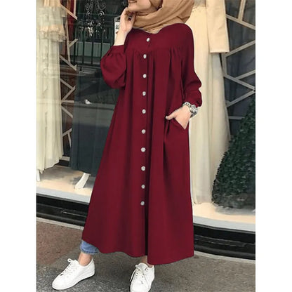 Red Button Maxi Shirts Dresses Summer
