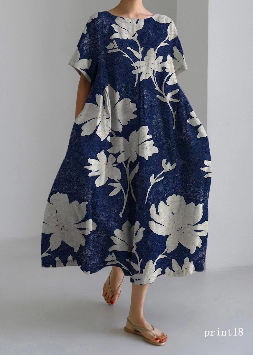 Flower Print20 Cotton Dresses Pockets Patchwork Spring