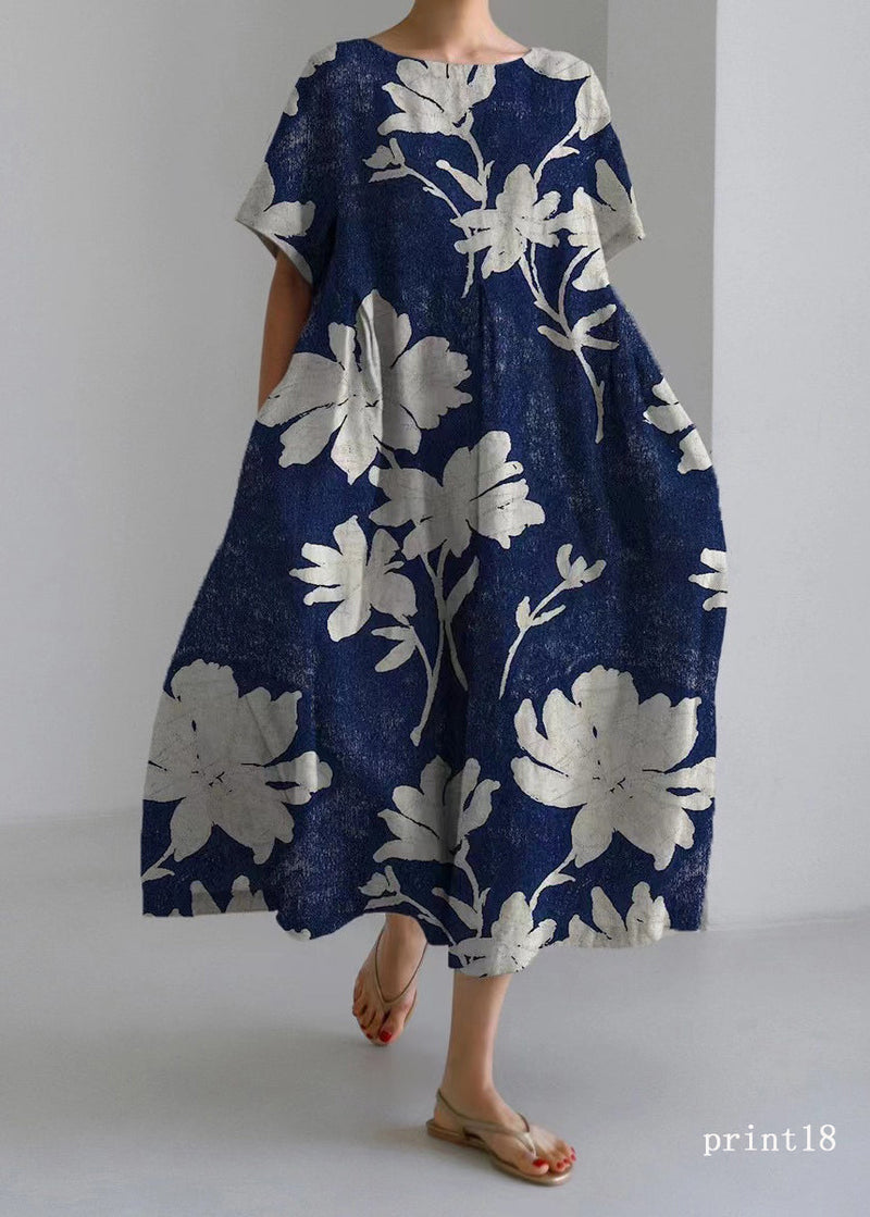 Flower Print19 Cotton Dresses Pockets Patchwork Spring