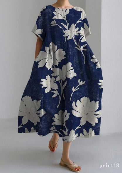 Flower Print18 Cotton Dresses Pockets Patchwork Spring