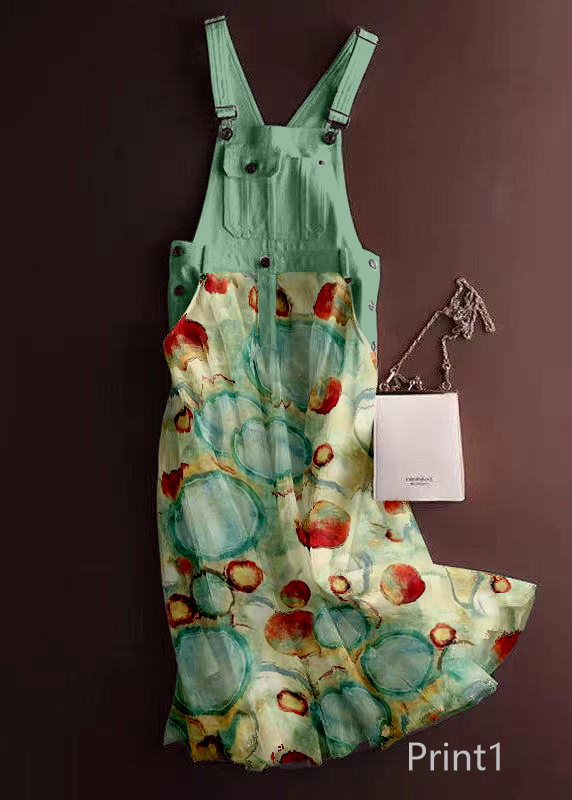 Unique Print2 Tulle Patchwork Denim Strap Dress Summer