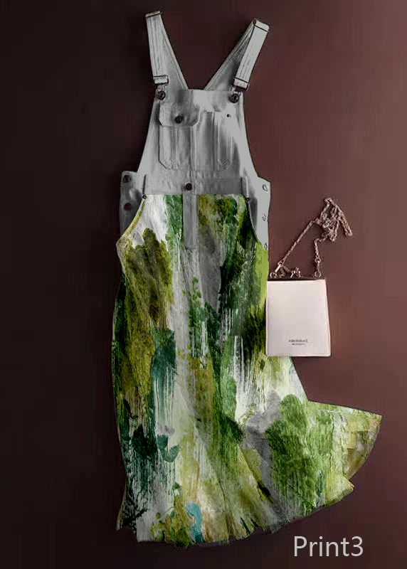 Unique Print2 Tulle Patchwork Denim Strap Dress Summer