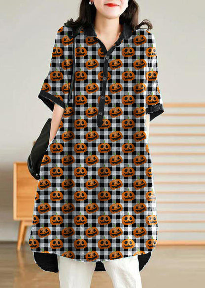 Jade Orange Stripes Polka Dots Linen Linen Shirt Dress