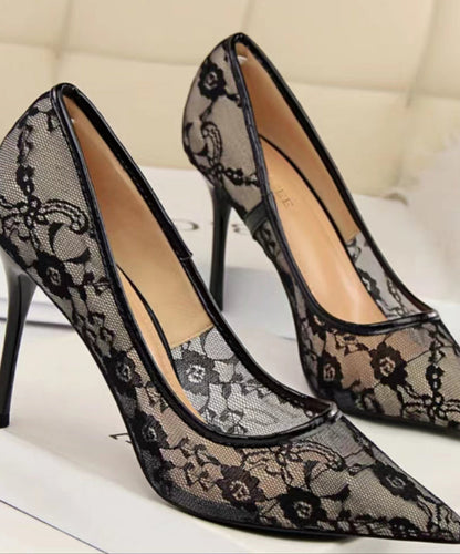 Pointed Toe Stiletto High Heels Female Lace Mesh Bed Hollow Single Shoes Spring New