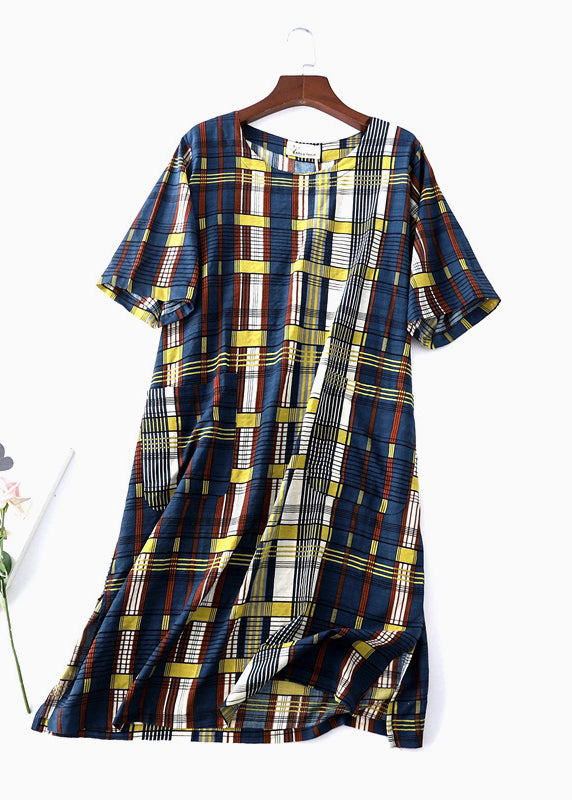 O Neck Tunic Dress Lnspiration Blue Plaid Maxi Dress