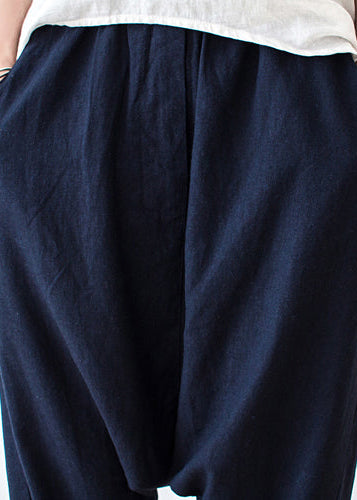 Navy Linen Pants Loose Harem Pants