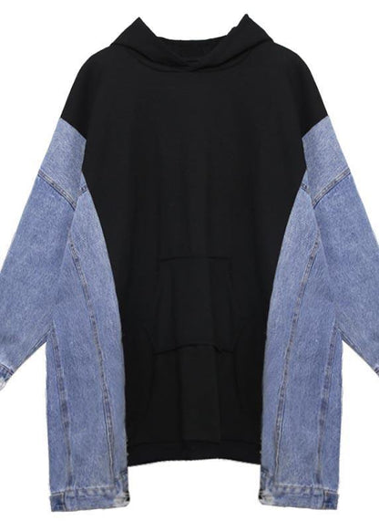 French Hooded Asymmetric Clothes For Women Work Outfits Black A Line Tops