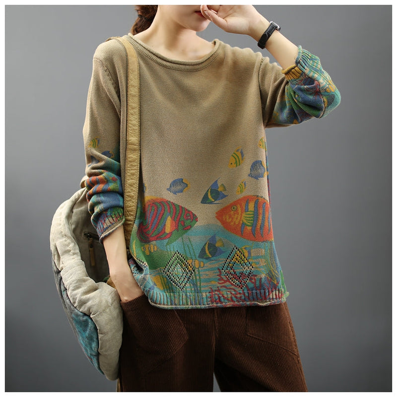 Prints Loose Sweater Spring Tops