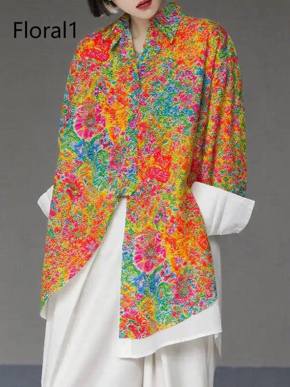 Unique Gradient Color4 Asymmetrical Design Side Open Cotton Long Shirts Spring