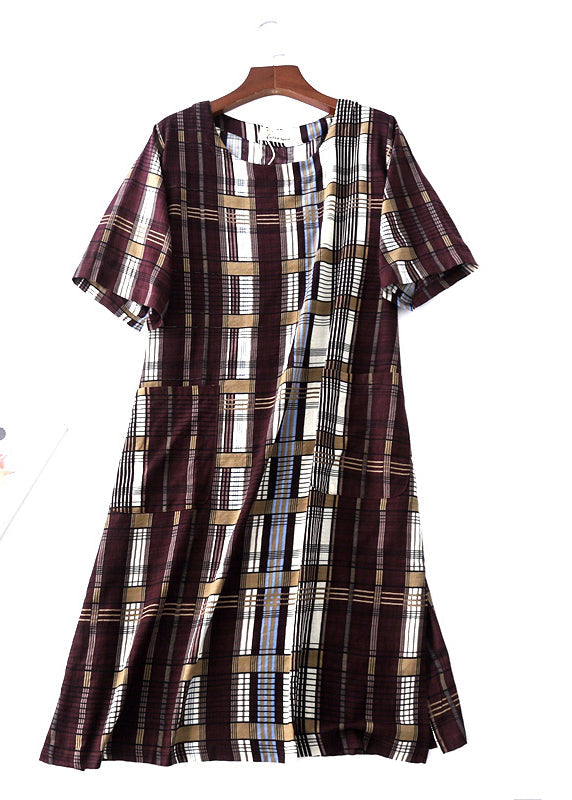 O Neck Tunic Dress Lnspiration Blue Plaid Maxi Dress