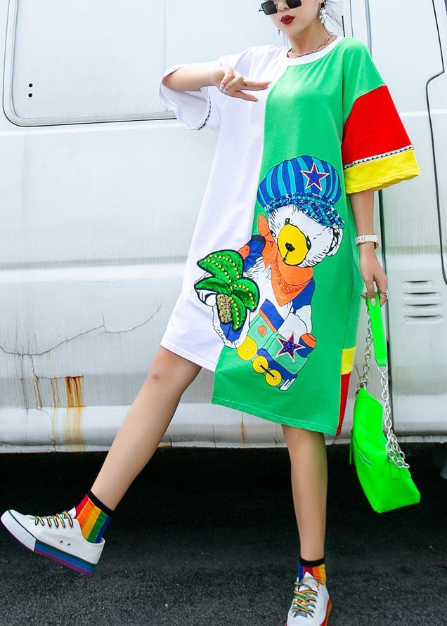 O Neck Sequined Wardrobes Fabrics Green Bear Design Dress