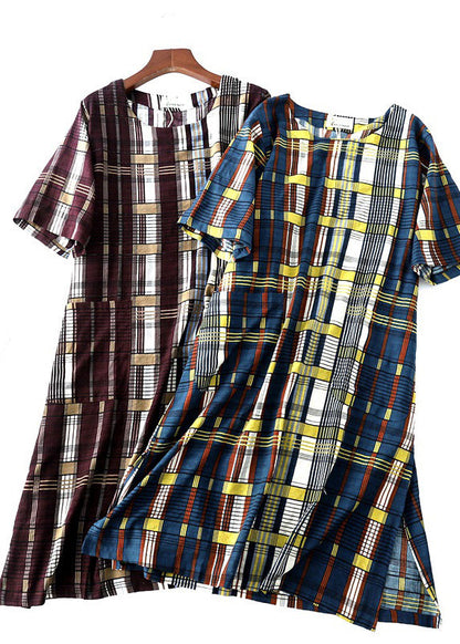 O Neck Tunic Dress Lnspiration Blue Plaid Maxi Dress