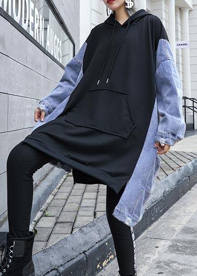 French Hooded Asymmetric Clothes for Work Outfits Black a Line Tops