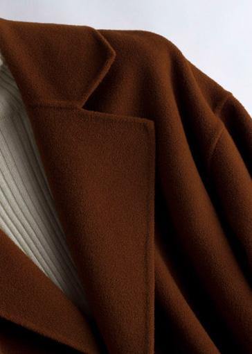 Oversize Trench Coat Coat Brown Notched Tie Waist Woolen Coat
