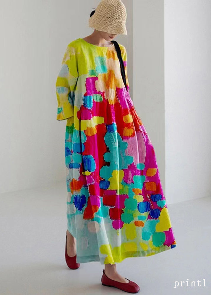 Flower Print2 Cotton Dresses Pockets Patchwork Spring