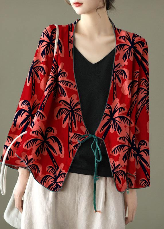Red- Pattern Embroideried Long Sleeve Linen Shirt