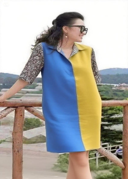 Handmade Purple and Pink Peter Pan Collar Patchwork Vacation Mid Dresses Summer