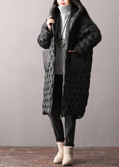 Warm Winter Coats Black Hooded Zippered Parkas for
