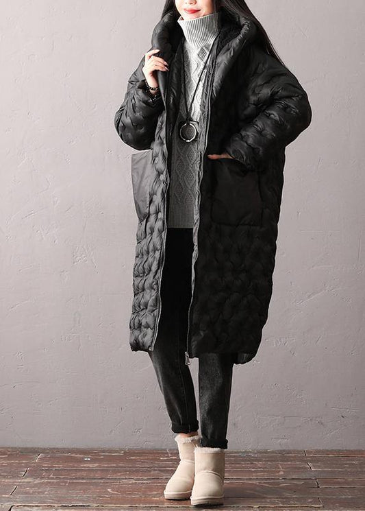 Warm Winter Coats Black Hooded Zippered Parkas for