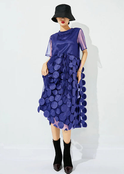 Black O-neck Patchwork Dot Tulle Holiday Dress Summer