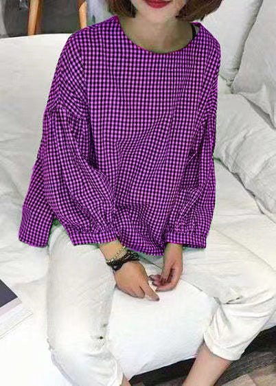 French Yellow Plaid Cotton Fine Sewing Asymmetric Clothing Blouse