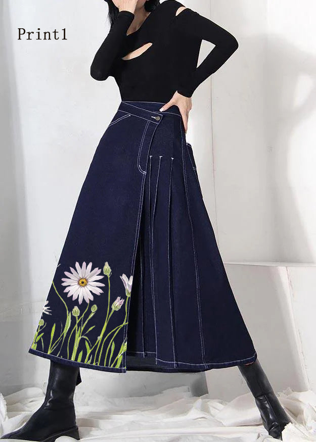 Denim Blue Zippered Asymmetrical Design Summer Skirt