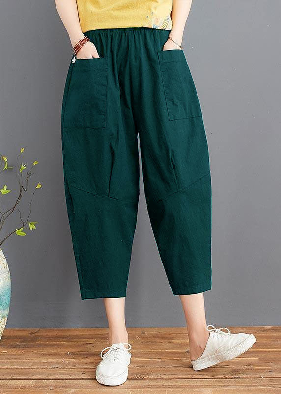 Fine Green Elastic Waist Jeans Harem Pants Summer Cotton