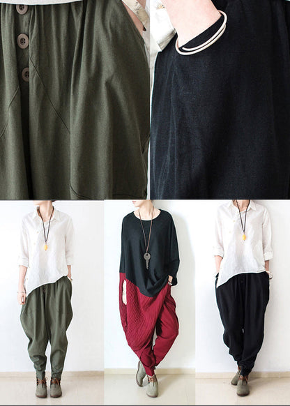 Black Stylish Linen Pants Cotton Pants Loose Bottoms Original Design