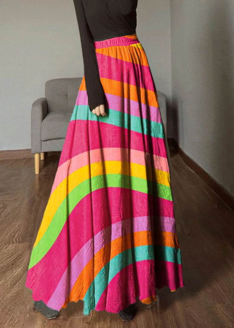 Pink Geometry Elastic Waist Exra Large Hem Linen Skirts Spring