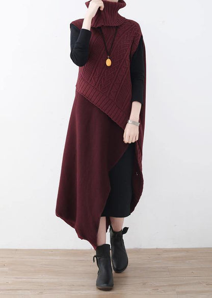 Fall Original Loose Red Thick Knitted Stitching Woolen Two-piece Suit