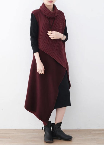Fall Original Loose Red Thick Knitted Stitching Woolen Two-piece Suit