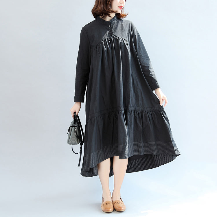 Autumn Black Butterfly Hem Cotton Dresses Oversize Maxi Dress