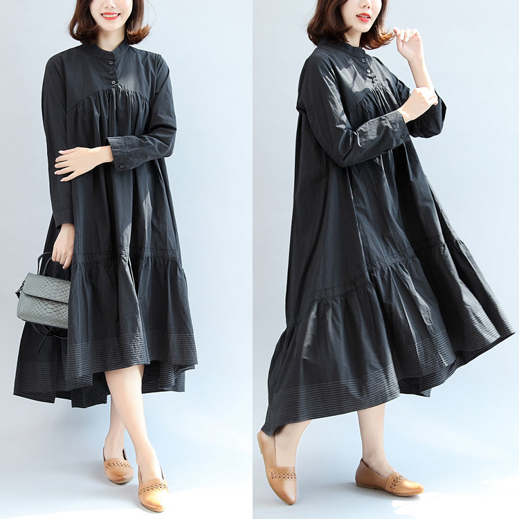 Autumn Black Butterfly Hem Cotton Dresses Oversize Maxi Dress