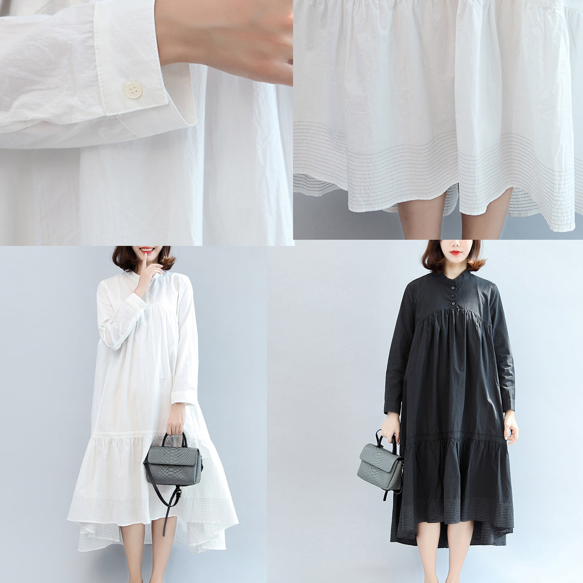 Autumn Black Butterfly Hem Cotton Dresses Oversize Maxi Dress