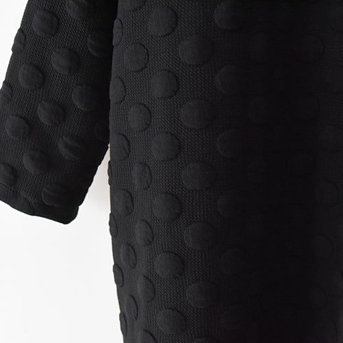 Autumn Black Cotton Dresses Long Sleeve Warm Winter Dress High Neck Caftans