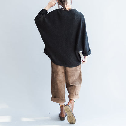 Autumn Cotton Sweaters Oversize O Neck Batwing Sleevele Knitted Sweaters
