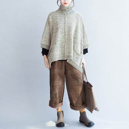 Autumn Cotton Knitted Sweater Oversize Batwing Sleeve Large Hem Sweater Pullover