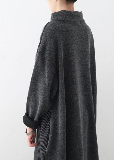 Autumn Gray Striped Sweater Tops and Wide Leg Knit Pants Two Pieces