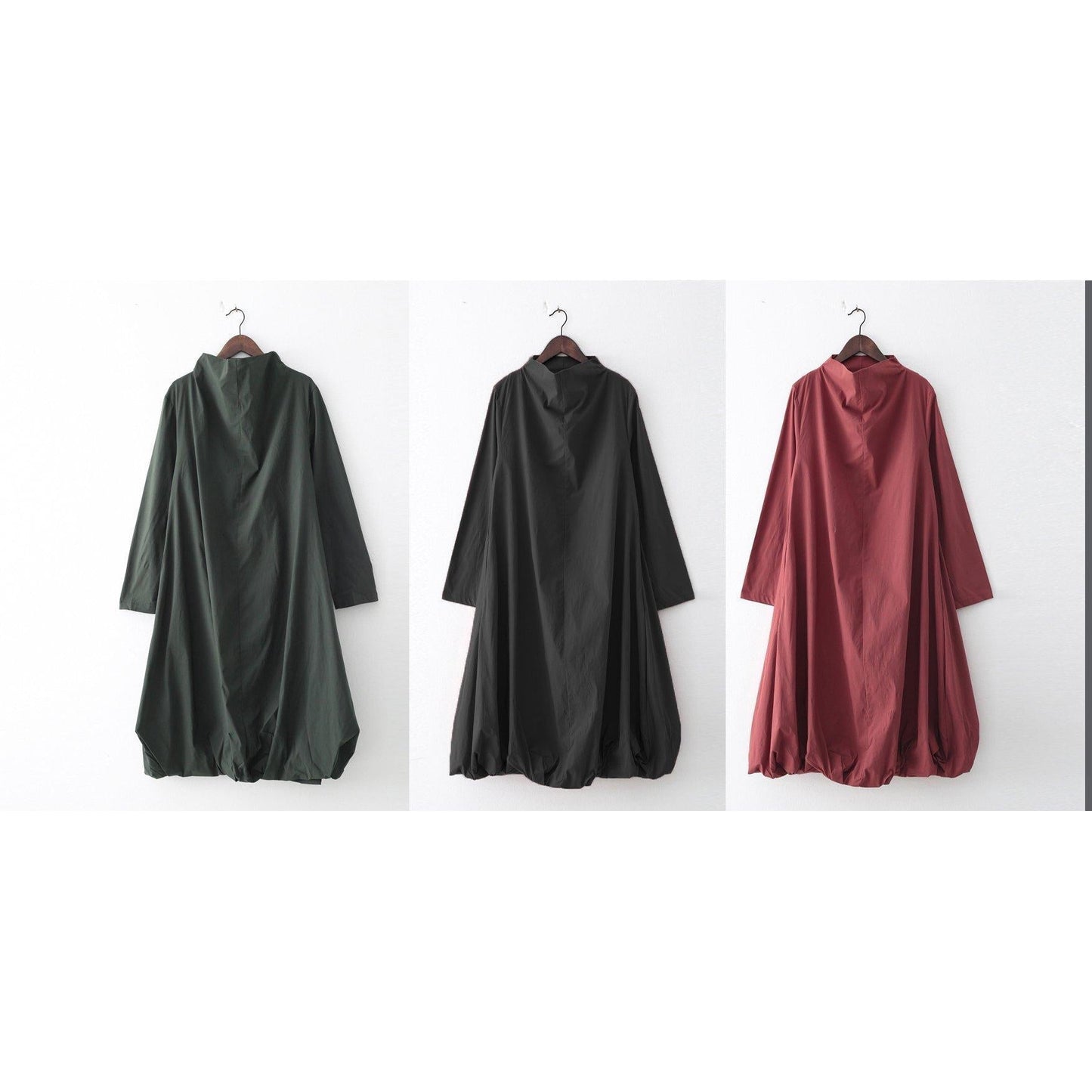 Autumn Tea Green Cotton Dresses Original Design Baggy Caftans Gown
