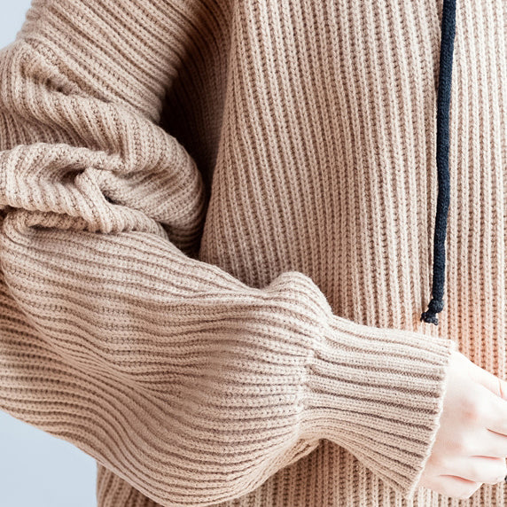 Autumn Thick Khaki Cotton Sweateres Hooded Lantern Sleeve Knitted Tops