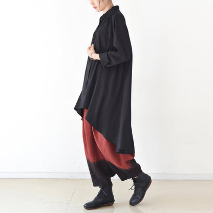 2025 autumn thin black cotton shirts asymmetrical design low high blouses oversized cotton tops