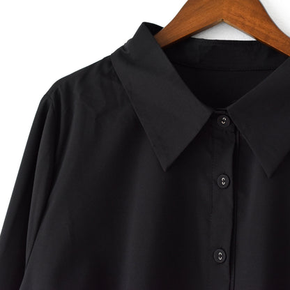 2025 autumn thin black cotton shirts asymmetrical design low high blouses oversized cotton tops