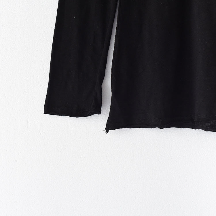 Autumn Tunic Cotton Shirts Black Long Sleeve Woman Tops Blouse Side Open