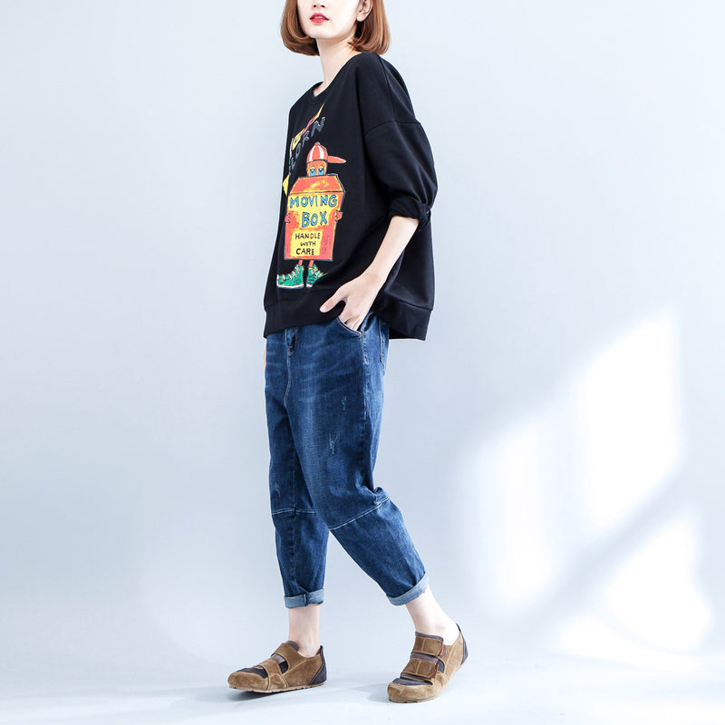 Autumn Warm Cotton Pullover Oversize O Neck Blouse