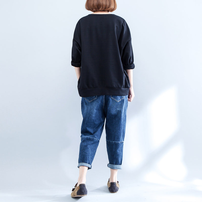 Autumn Warm Cotton Pullover Oversize O Neck Blouse